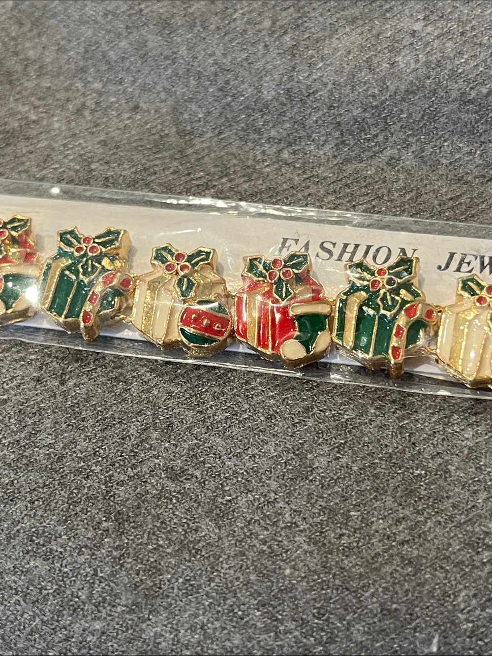 Vtg Goldtone Christmas Gift Slide-charm Bracelet-NIP